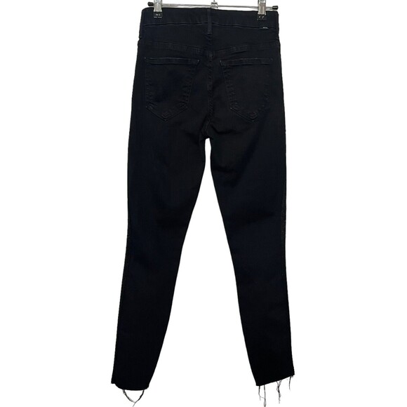 MOTHER Looker Ankle Fray Jeans Women’s 24 Black Tuxedo Stripe Raw Hem Skinny - Picture 5 of 16
